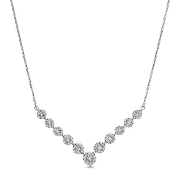 0.50 CT Natural Diamond Chevron Sterling Silver Necklace - Picture 5 of 6